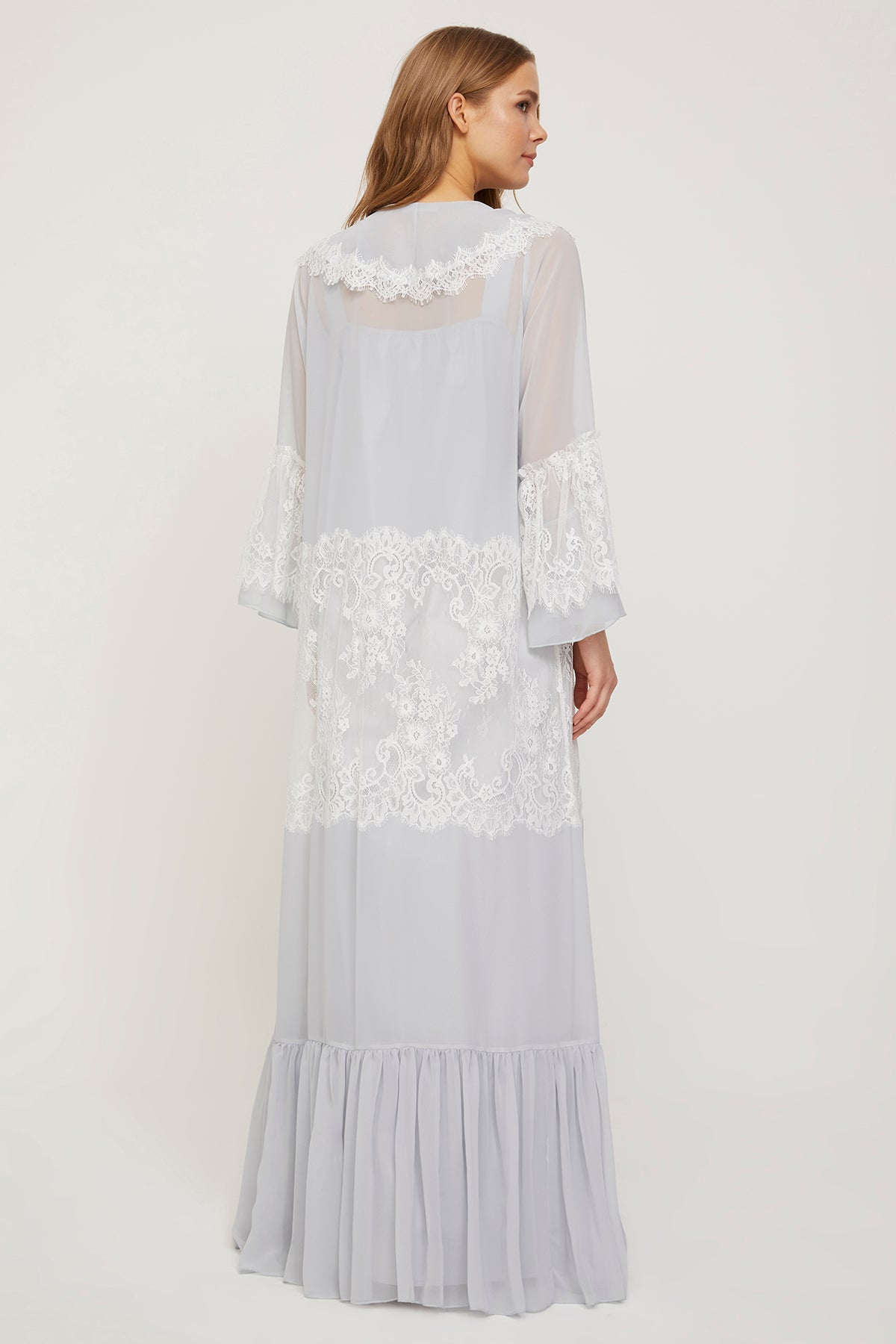 Carmen Ice Gray Cotton Voile Nightgown with Chiffon Robe