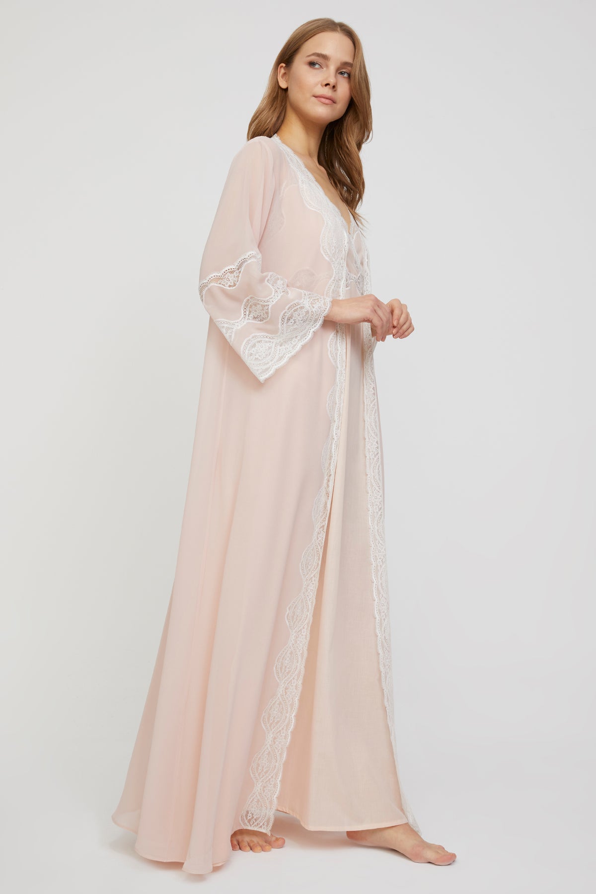 Elenore Dusty Blush Cotton-Voile Nightgown & Crepe Chiffon Robe