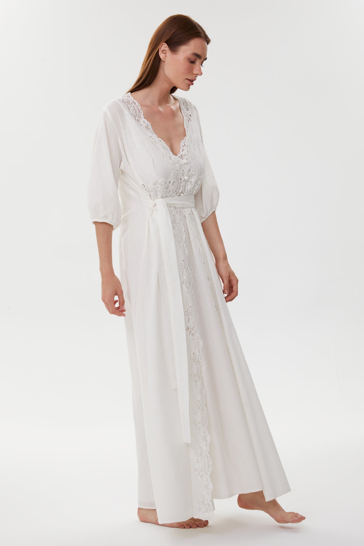 Daisi Dotted Cotton Voile Nightgown & Robe