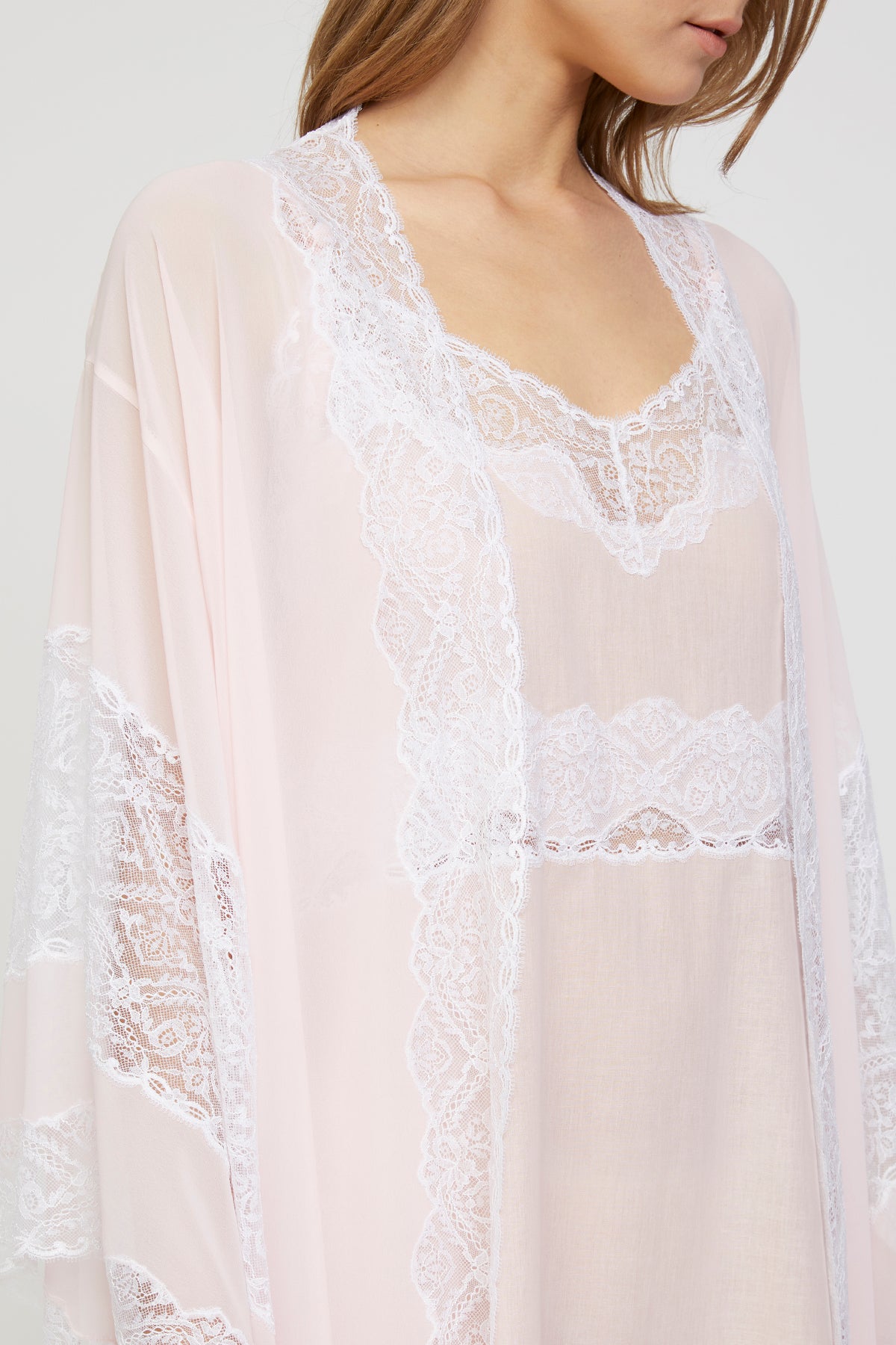 Viviane Rose Water Cotton-Voile Nightgown and Chiffon Kimono Robe