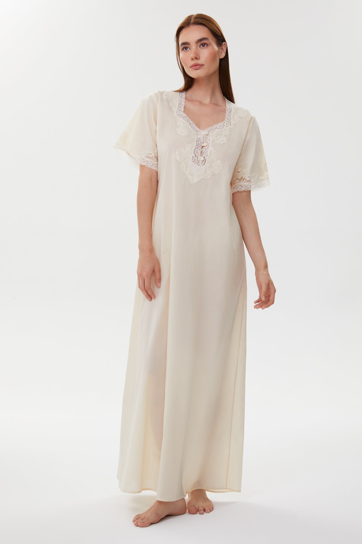 Ambra Beige Cotton Nightgown & Robe