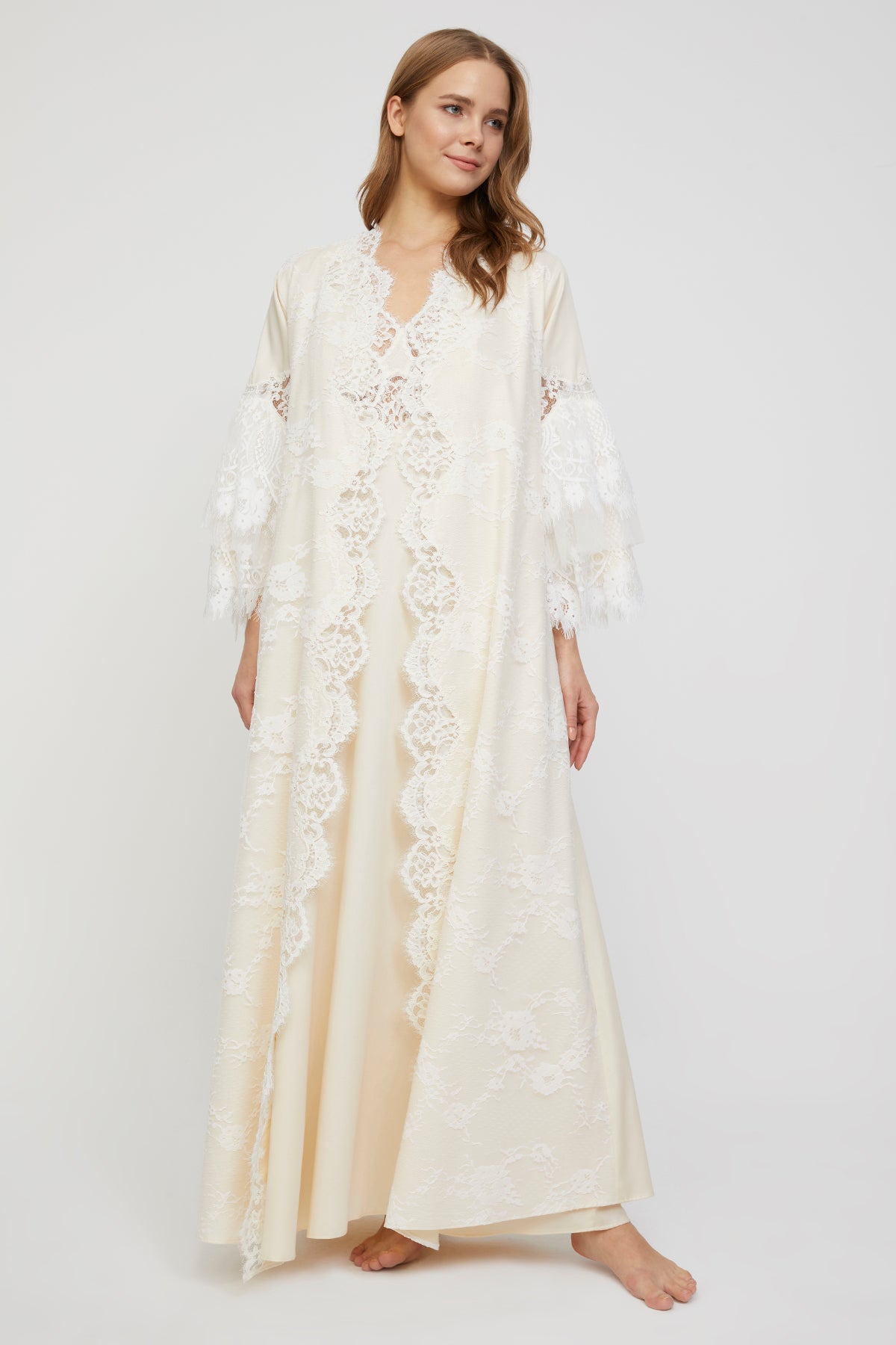Estee Warm Ivory Cotton Satin Nightgown & Robe