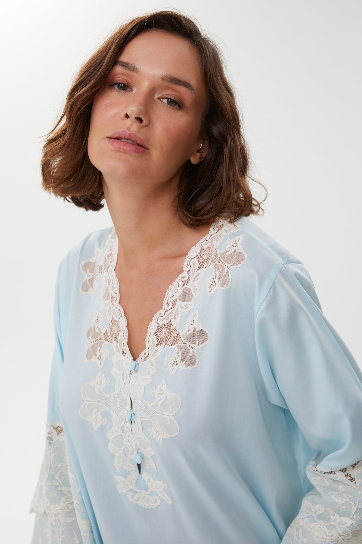 Blanche Powder Blue Cotton Satin Nightgown