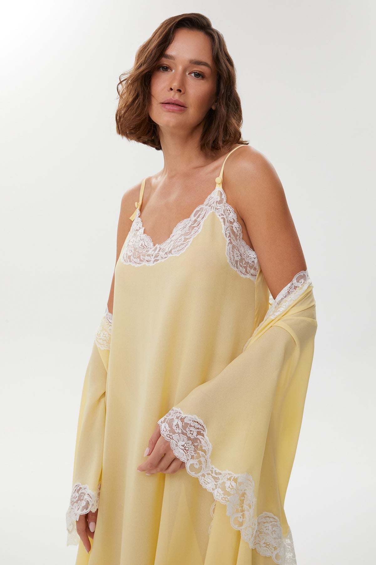 Esta Buttercream Silk Georgette Robe Set