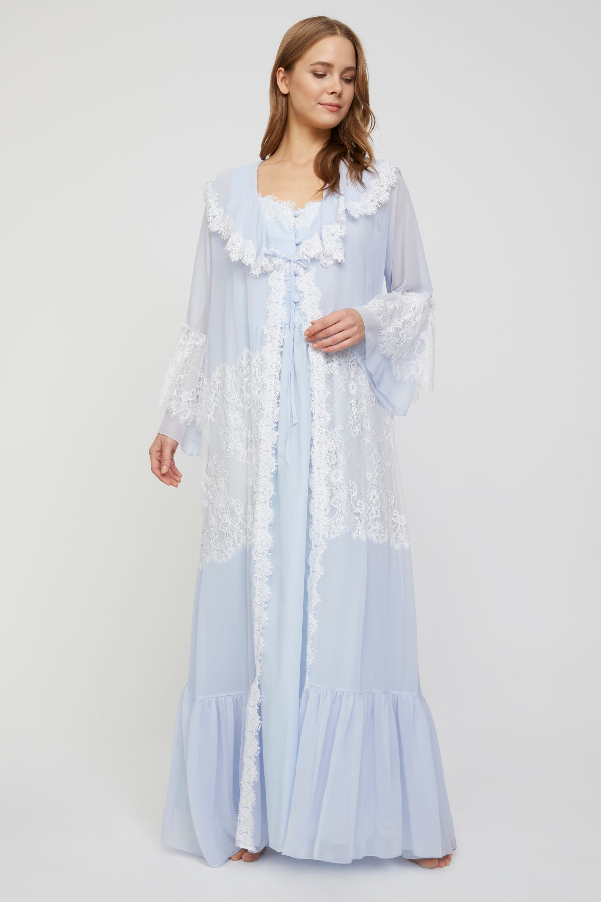 Carmen Powder Blue Cotton Voile Nightgown with Chiffon Robe