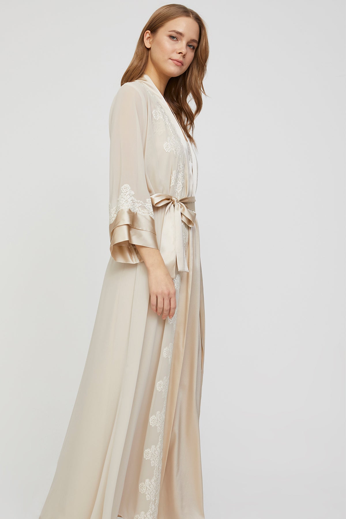 Regina Champagne Beige Pure Silk Nightgown Set